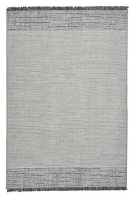 Plaid Flat Weave Easy Clean Rug - Silver - 160x220