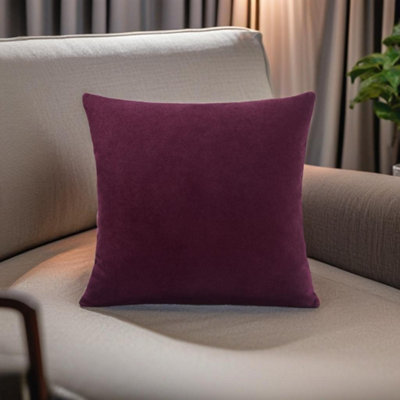 Plain 45cm x 45cm Velvet Chenille Cushion Aubergine