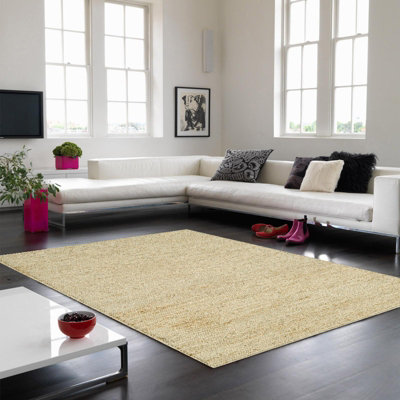 Plain Beige Modern Natural Fibers Handmade Rug For Dining Room Bedroom & Living Room-200cm X 300cm