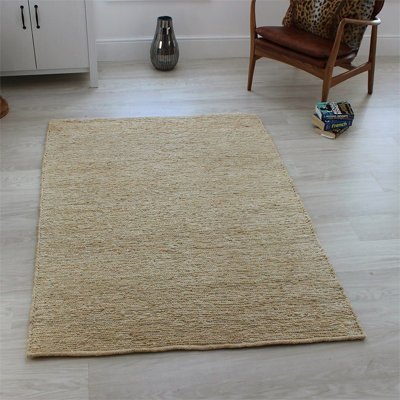 Plain Beige Modern Natural Fibers Handmade Rug For Dining Room Bedroom & Living Room-66 X 200cm (Runner)