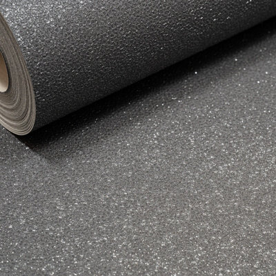 Plain Black Glitter Wallpaper Textured Heavyweight Thick Vinyl Free Match
