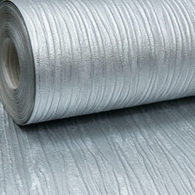 Plain Cassiel Textured Metallic Silver Shimmer Free Match Wallpaper