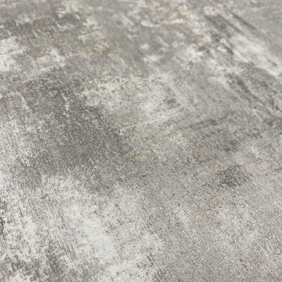 Plain Charcoal Grey Distressed Stone Concrete Effect Cove Texture Wallpaper