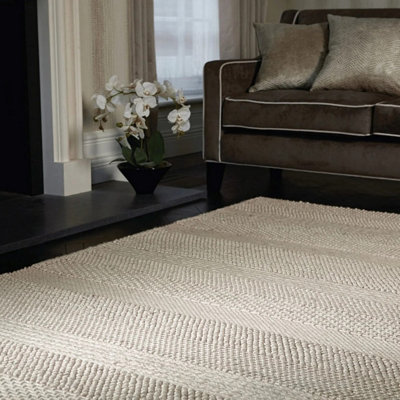 Plain Cream Stripe Handmade Luxurious Modern  Easy to Clean Rug For Bedroom LivingRoom and Dining Room -70cm X 140cm