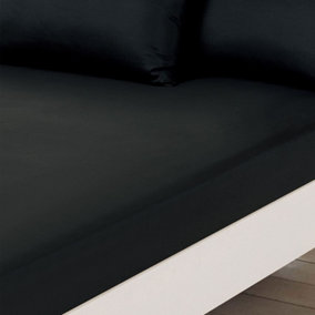 Plain Dye Bed Fitted Sheet Super Soft Non Iron Microfibre, Black - Double