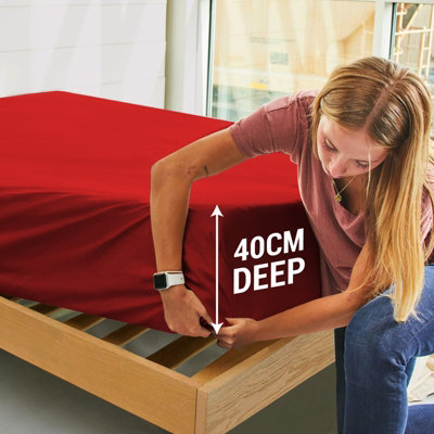 Plain Dye Fitted Sheet 40cm Extra Deep Bed Sheets Double Size Anti Allergy Soft Comfortable Luxury Hotel Quality High Thread Count