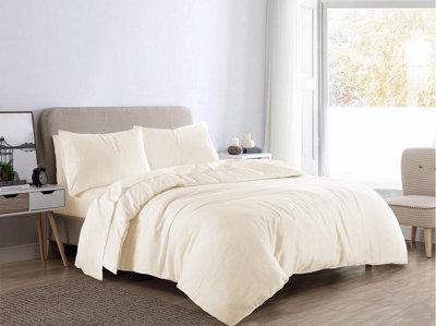 Plain Dye Flannelette Brushed Cotton Duvet Cover Set Cream