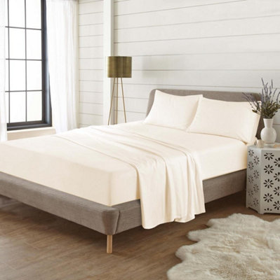Plain Dye Flannelette Brushed Cotton Sheet Set Cream