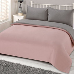 Plain Dyed Duvet Cover Quilt Bedding Set With Pillowcase, Blush Grey - Double