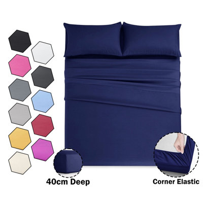 Plain Dyed Fitted Bed Sheet Extra Deep 40 CM King Size Hotel Quality Anti Allergic All Corners Elasticated Fitted Sheets