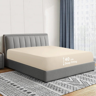 Plain Dyed Fitted Bed Sheet Extra Deep 40 CM King Size Hotel Quality Anti Allergic All Corners Elasticated Fitted Sheets