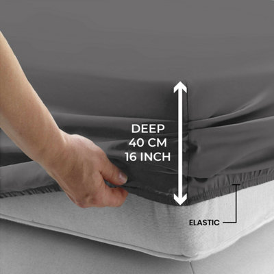 Plain Dyed Fitted Bed Sheet Extra Deep 40 CM King Size Hotel Quality Anti Allergic All Corners Elasticated Fitted Sheets