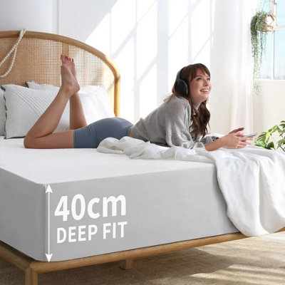 Plain Dyed Fitted Bedsheet Single Double King Super King Size Super Soft & Comfy Non Iron Extra Deep Fitted 40cm Elastic Edges Per