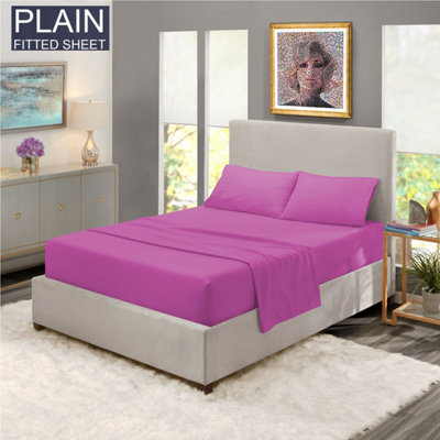 Plain Dyed Fitted Sheet Extra Deep 25cm Bedsheet Single Double Super King Sizes Anti Allergic Bed Sheets