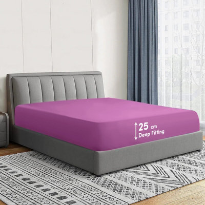 Plain Dyed Fitted Sheet Extra Deep 25cm Bedsheet Single Double Super King Sizes Anti Allergic Bed Sheets