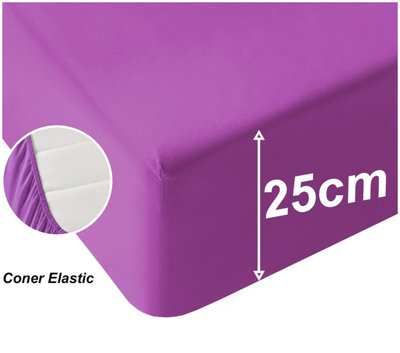Plain Dyed Fitted Sheet Extra Deep 25cm Bedsheet Single Double Super King Sizes Anti Allergic Bed Sheets