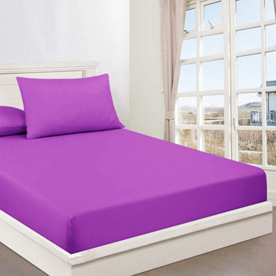 Plain Dyed Fitted Sheet Extra Deep 25cm Bedsheet Single Double Super King Sizes Anti Allergic Bed Sheets