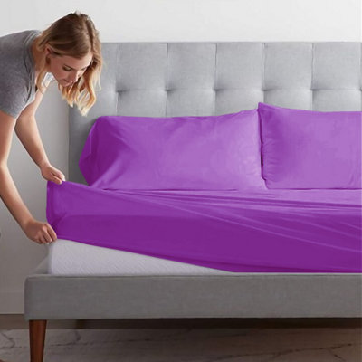 Plain Dyed Fitted Sheet Extra Deep 25cm Bedsheet Single Double Super King Sizes Anti Allergic Bed Sheets