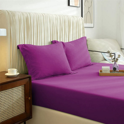 Plain Dyed Fitted Sheet Extra Deep 25cm Bedsheet Single Double Super King Sizes Anti Allergic Bed Sheets