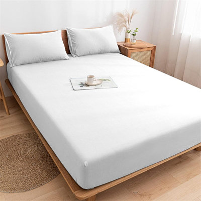 Plain Fitted Sheet 25cm Extra Deep Bed Sheets King Size Mattress Cover Soft Anti Allergy Easy Care Washable