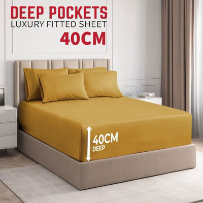 Plain Fitted Sheet 40cm Deep Hotel Quality Anti Allergic Super Soft Single Super King Sizes Deep Fitted Bedsheets