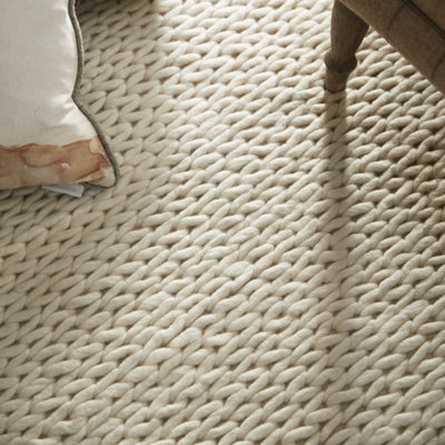 Plain Fusion Ivory Luxurious Striped Wool Hand Made Rug For Dining Room ...