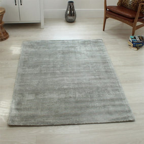 Plain Grey Modern Handmade Rug For Dining Room Bedroom & Living Room-100cm X 150cm