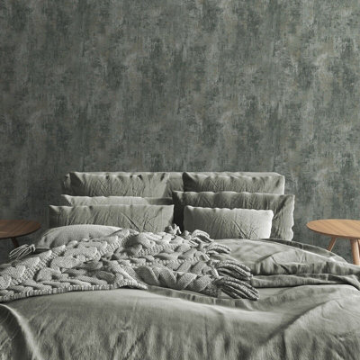 Plain Jade Green Distressed Stone Concrete Effect Cove Texture Wallpaper