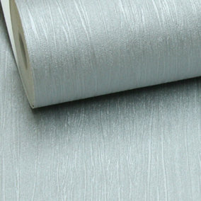 Plain Metallic Silver Grey Shimmer Textured Thick Free Match Vinyl Wallpaper