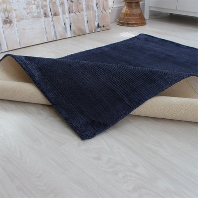 Plain Navy Modern Handmade Rug For Dining Room Bedroom & Living Room-100cm X 150cm