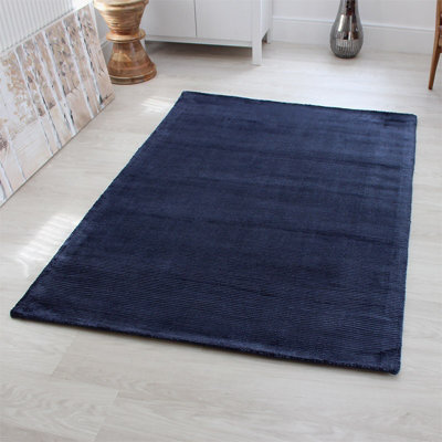 Plain Navy Modern Handmade Rug For Dining Room Bedroom & Living Room-120cm X 170cm