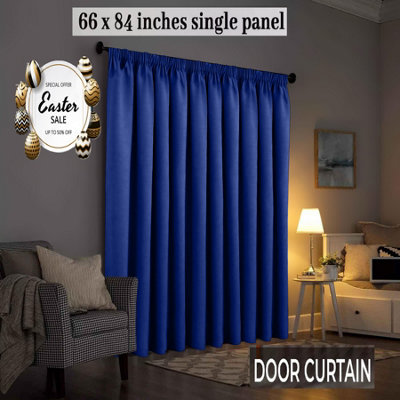 Plain Pencil Pleat Navy 100% Blackout Curtain Home Decor 66'' X 84'' Door Curtain Single Panel With 1 X Tie Back