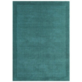 Plain Rug, Wool Rug for Living Room, Easy to Clean Rug, Handmade Rug for Dining Room, 9mm Thick Teal Rug-120cm X 170cm
