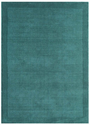 Plain Rug, Wool Rug for Living Room, Easy to Clean Rug, Handmade Rug for Dining Room, 9mm Thick Teal Rug-68cm X 240cm (Runner)