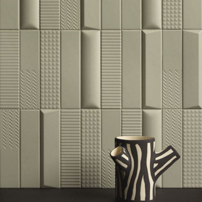 Plain Salvia Sage Green Metro Style Ceramic Tile - 200mm x 50mm