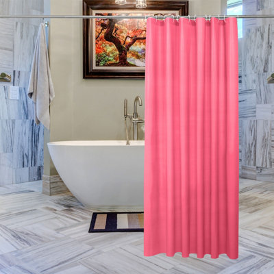 Plain Shower Curtain With 12 Curtain Hook, 180cm x 180cm, Hot Pink