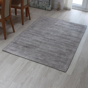 Plain Silver Modern Handmade Rug For Dining Room Bedroom & Living Room-100cm X 150cm