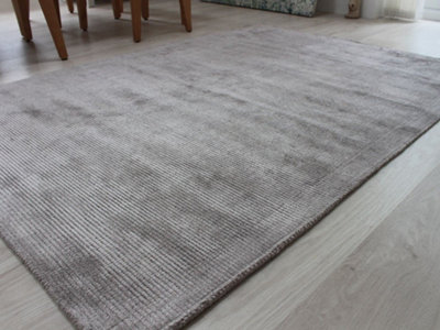 Plain Silver Modern Handmade Rug For Dining Room Bedroom & Living Room-200cm X 300cm