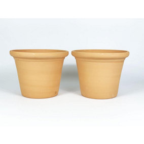 Plain Terracotta Natural Rimmed Set of 2 Outdoor Garden Flower Planters 32cm