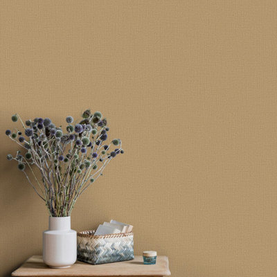 Plain Textile Gold Wallpaper Tanned Linen Effect Code Nature Erismann Non-Woven