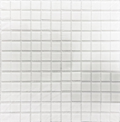 Plain White 300mm x 300mm Glass Mosaic Tile Sheet (Coverage of 0.09m2 Per Sheet)