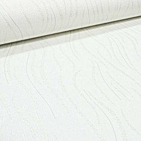Plain White Subtle Silver Glitter Wave Textured Wallpaper Paste the Wall Vinyl