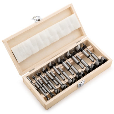 Planet 16 Piece Short Series Forstner Bit Set. 6, 10, 12, 16, 20, 22, 25, 28, 32, 35, 38, 41, 45, 48, 51 & 54mm in Wood Box