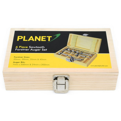 Planet 6 Piece Short Series Forstner & Auger Bit Set. 20mm, 30mm, 35mm 40mm & 7x200&24x200mm Augers