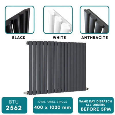 Planet Radiators Oval Panel Single 400 x 1020 Black
