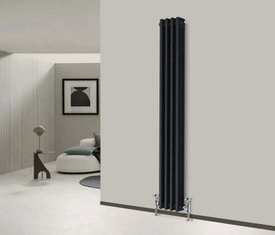 Planet Radiators Three Column 1800 x 200mm Cast Iron Style Radiator Black
