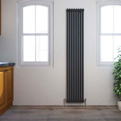 Planet Radiators Two Column 1800 x 380mm Cast Iron Style Radiator Black