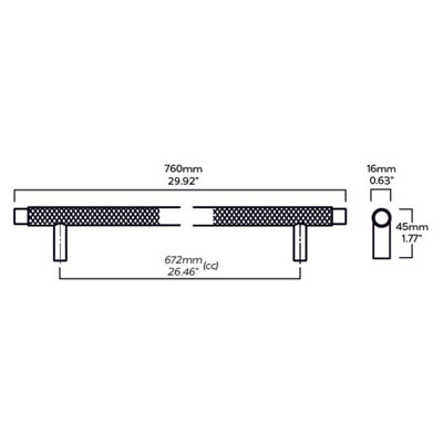 Plank Hardware KEPLER Knurled Closet Bar Handle - 760mm - Stainless Steel