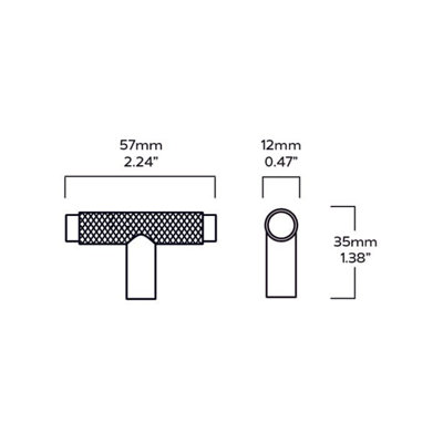 Plank Hardware KEPLER Knurled Single T Handle - 57mm - Brass