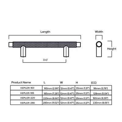 Plank Hardware KEPLER Knurled T-Bar 160mm Handle - Stainless Steel